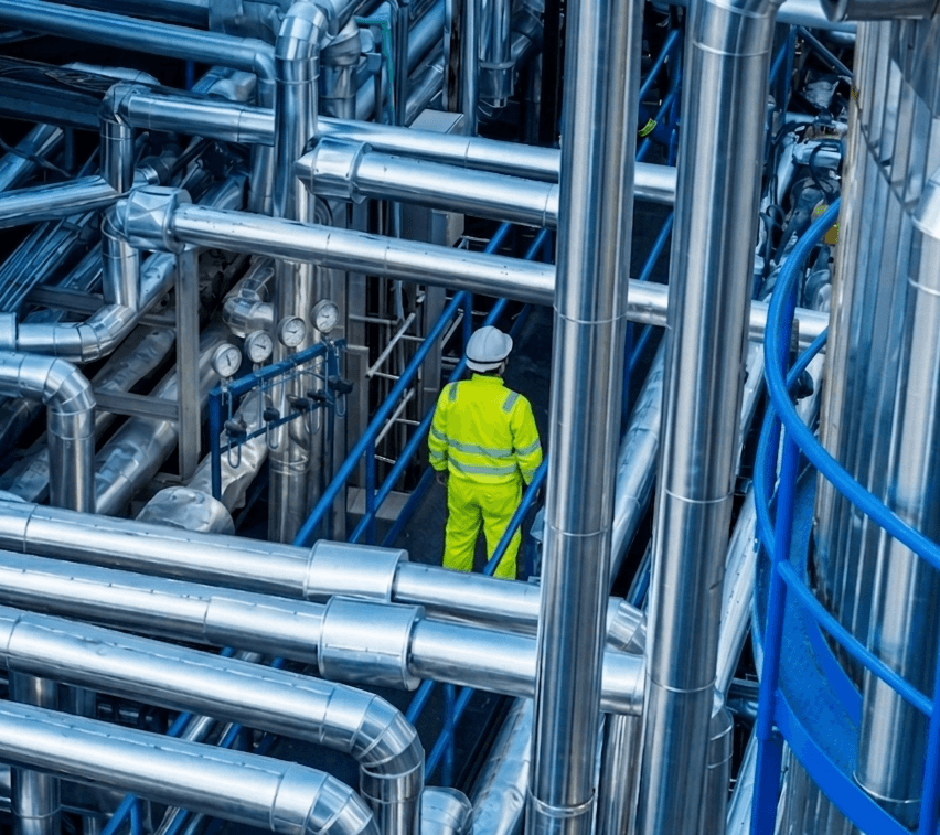 Technicus bij industriële gaslekdetectie-inspectie